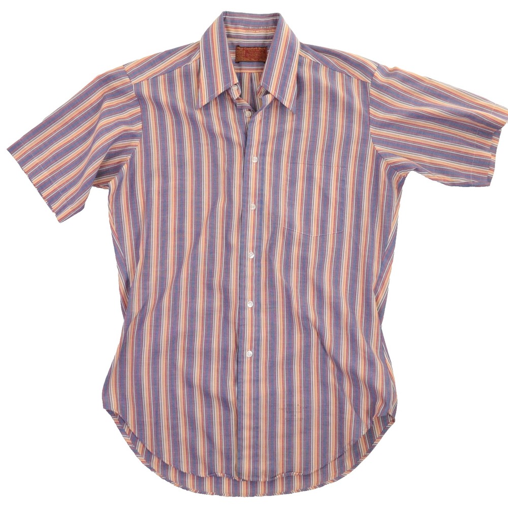 Vintage 60s 70s Sears Shirt Striped Perma-Presto Comfort Multicolor Men 15.5